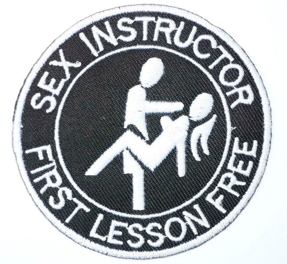 Sex Instructor First Lesson Free Biker Iron On Embroidered Patch - Fun Patches