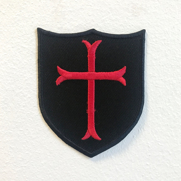 Knights Templar Cross Shield Badge Iron on Sew on Embroidered Patch - Fun Patches
