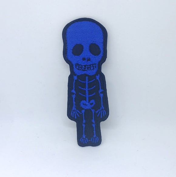 Cute Skull Skeleton Biker Rock Embroidered Sew Iron On Patch - Blue - Fun Patches