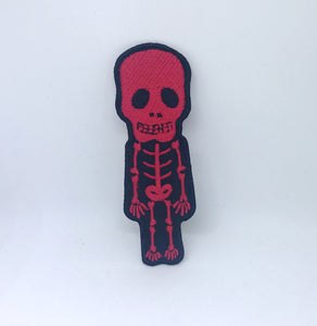 Cute Skull Skeleton Biker Rock Embroidered Sew Iron On Patch - Red - Fun Patches