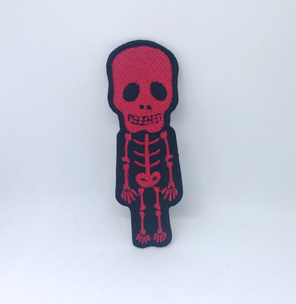 Cute Skull Skeleton Biker Rock Embroidered Sew Iron On Patch - Red - Fun Patches