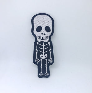 Cute Skull Skeleton Biker Rock Embroidered Sew Iron On Patch - White - Fun Patches