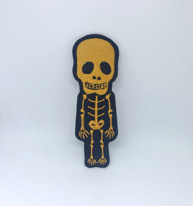 Cute Skull Skeleton Biker Rock Embroidered Sew Iron On Patch - Yellow - Fun Patches