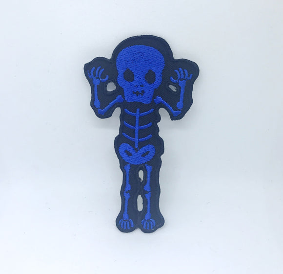 CUTE Waving Skeleton Biker Rock waving skull Iron On Embroidered Patch - Blue - Fun Patches