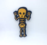 CUTE Waving Skeleton Biker Rock waving skull Iron On Embroidered Patch - Yellow - Fun Patches
