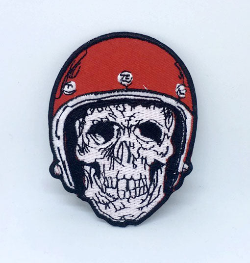 Skull Biker with helmet Iron on Sew on Embroidered Patch - Fun Patches