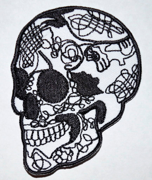 Skull Head Tattoo Biker Horror Goth Punk Iron on Sew on Embroidered Patch - Fun Patches