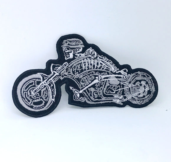 Chopper Skull Biker Rider Iron on Sew on Embroidered Patch - Fun Patches