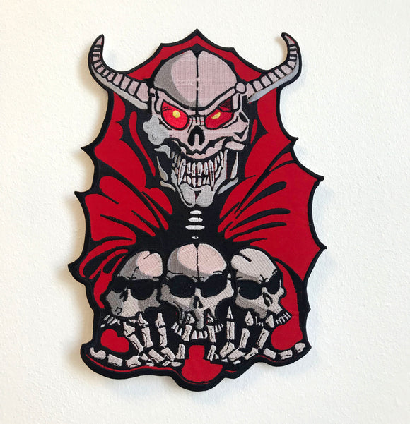 Devil Skull with red eyes Large Biker Jacket Back Sew On Embroidered Patch Halloween