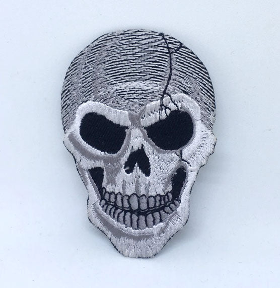 Reaper Demon Crack Skull Rockabilly Iron on Sew on Embroidered Patch - Fun Patches
