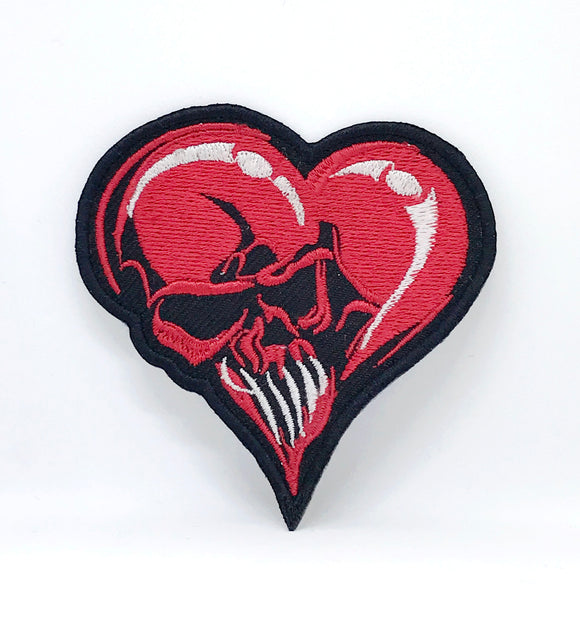 Red Heart Skull Lady Rider Iron Sew On Embroidered Patch - Fun Patches