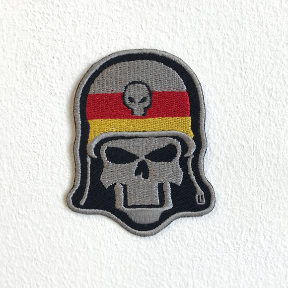 Army Skull with Helmet Skeleton Face Colourful Sew on Embroidered Patch - Fun Patches