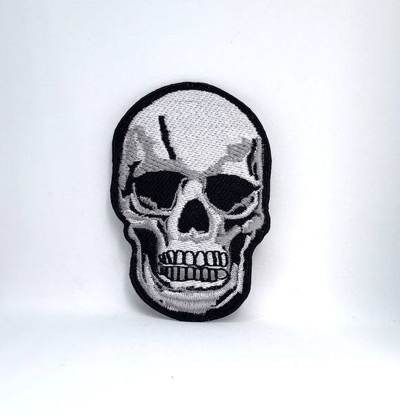 GRAY SKULL TEETH VINTAGE RETRO halloween iron on embroidered Patch - Fun Patches