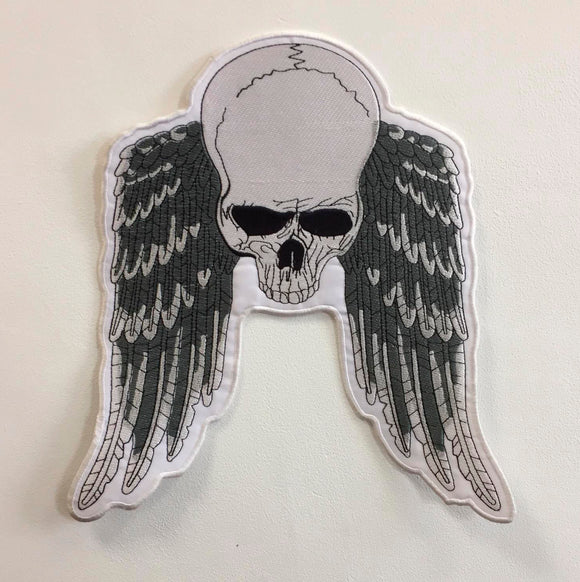 Skull with Wings Biker Art Badge Large Iron or sew on Embroidered Patch - Fun Patches