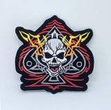 Ace of Spades Skull Biker Fire Iron on Sew on Embroidered Patch - Fun Patches