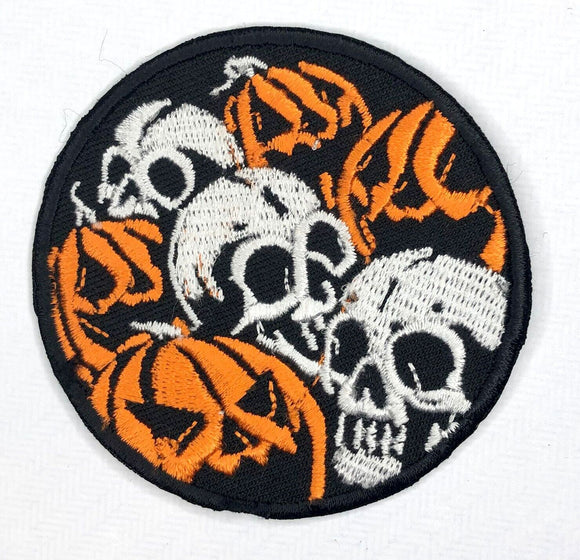 Skulls and Pumpkins Badge Clothing Jacket Shirt Iron on Sew on Embroidered Patch