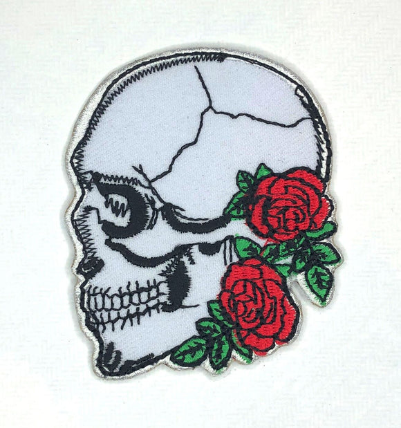 Skull with Flower Badge Clothing Jacket Shirt Iron on Sew on Embroidered Patch