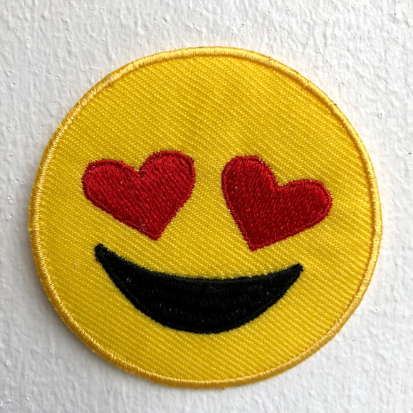 Happy Smiley with Hearts Love Iron on Sew on Embroidered Patch - Fun Patches