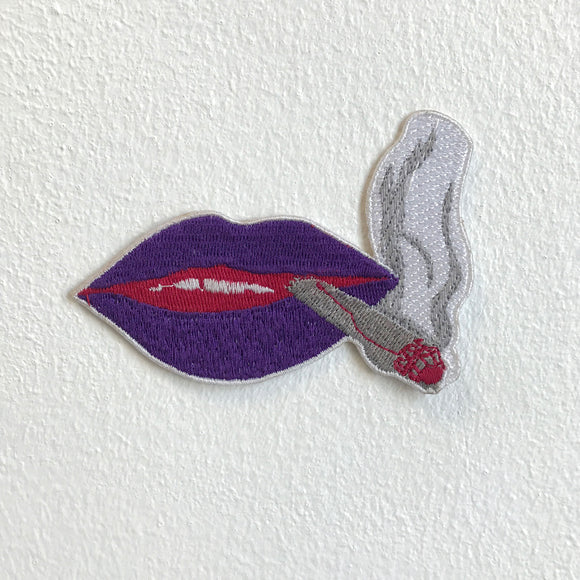 Smoking Lips sexy purple Iron Sew on Embroidered Patch - Fun Patches