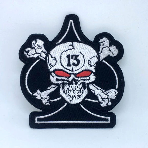 Ace of Spade ripping Skull 13 Iron on Sew on Embroidered Patch - Fun Patches