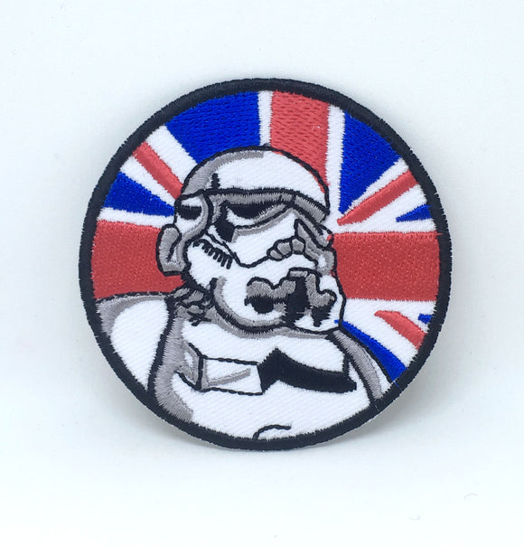 STAR WARS Movies Iron or Sew on Embroidered Patches - Imperial Storm Trooper with Union Jack - Fun Patches