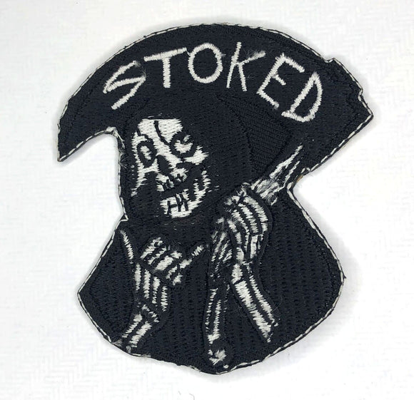 Stoked Reaper Badge Clothing Jacket Shirt Iron on Sew on Embroidered Patch