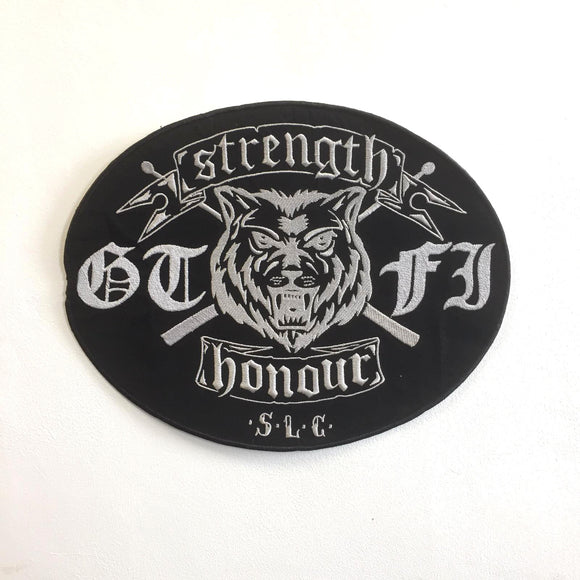 Strength Honour Biker Art Badge Large Iron or Sew on Embroidered Patch - Fun Patches