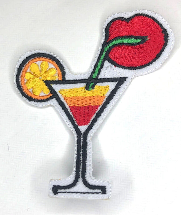 Summer Drink with Lips Badge Clothing Jacket Shirt Iron/Sew on Embroidered Patch