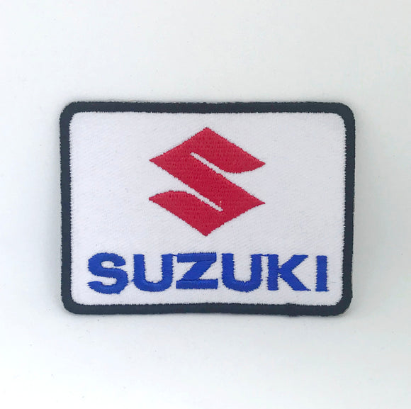 Suzuki Logo Sports Car Racing White Iron on Embroidered Patch - Fun Patches