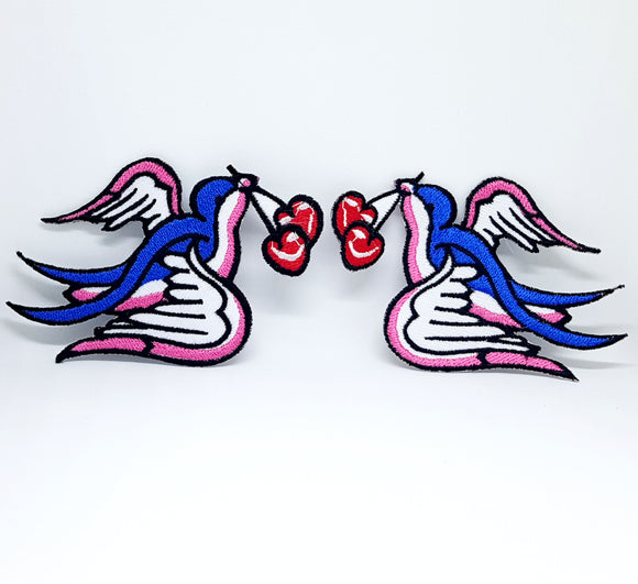 PAIR TATTOO SWALLOWS & CHERRY iron on Embroidered patch - Fun Patches