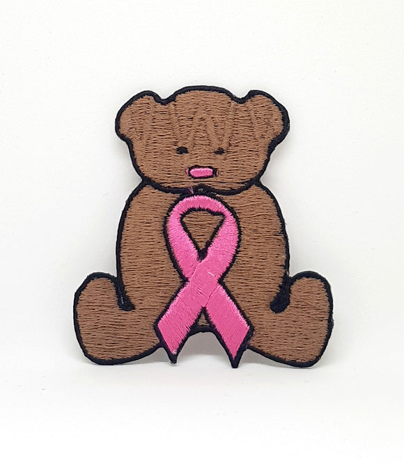 Teddy Bear & Breast Cancer awareness Pink Ribbon Iron Sew on Patch Badge - Fun Patches