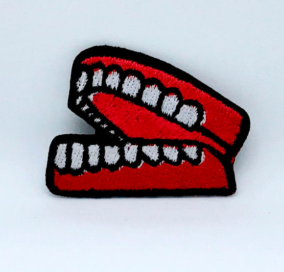 Teeth Mold red white Iron on Sew on Embroidered Patch - Fun Patches