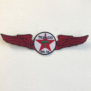 Texaco Logo with Wings Iron on Sew on Embroidered Patch - Fun Patches