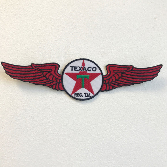 Texaco Logo with Wings Iron on Sew on Embroidered Patch - Fun Patches