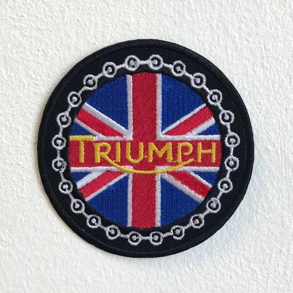 Triumph Bikes Union Jack round Motorsports Iron Sew on Embroidered Patch