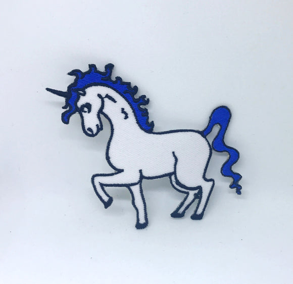 Cute Unicorn Blue White Iron on Sew on Embroidered Patch - Fun Patches