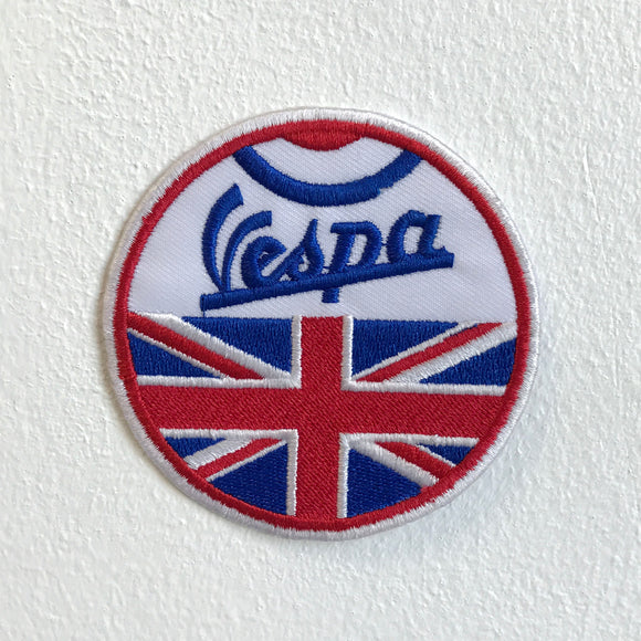 British Union Jack Vespa Motorbike Iron Sew on Embroidered Patch - Fun Patches