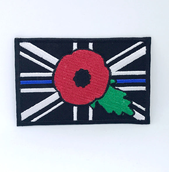 Union Jack Poppy Flag Black Iron on Sew on Embroidered Patch