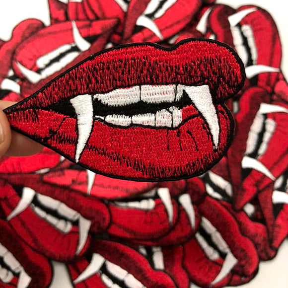 Vampire Lip and Teeth Iron Sew on Embroidered Patch