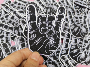Rock and Roll hand Sign Music Biker Iron Sew on Embroidered Patch