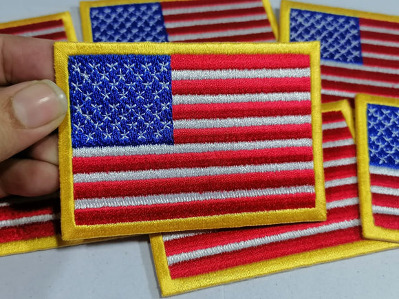 American Flag USA Iron on embroidered patch - Yellow Border