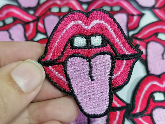 The Lips and long tongue iron/sew on Embroidered cute Patch