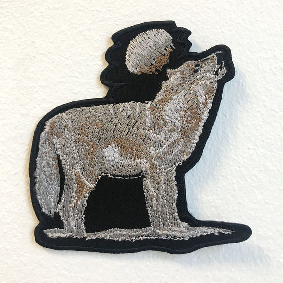 Wolf with Full Moon Cute Animal Iron on Sew on Embroidered Patch