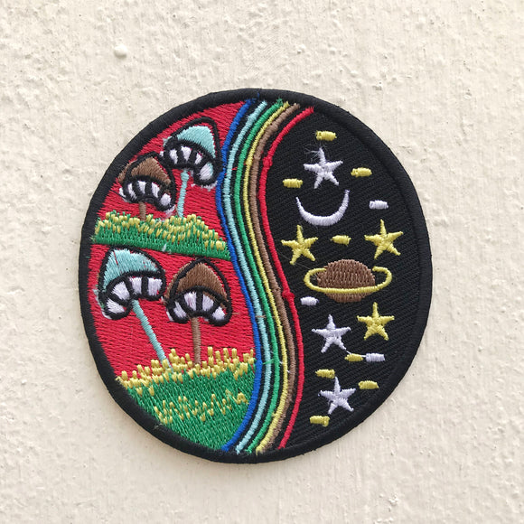 Yin Yang Mushroom Rainbow Red Nature World Galaxy Iron on Sew on Embroidered Patch