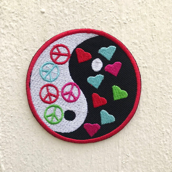 Yin Yang peace and heart logo Iron on Sew on Embroidered Patch