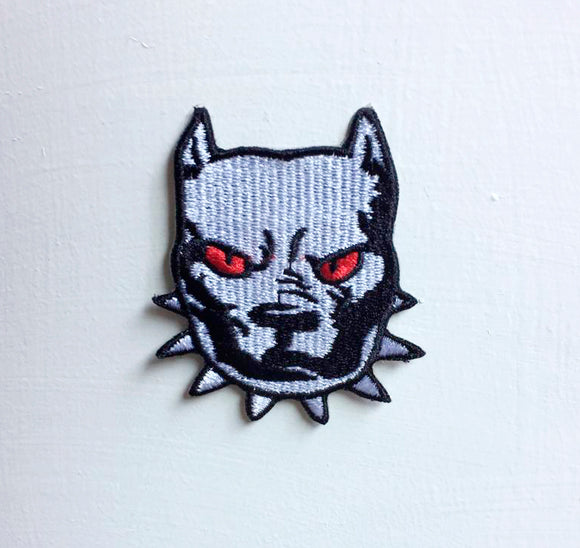 Angry bulldog with red eye cartoon Badge Iron or sew on Embroidered Patch - Fun Patches