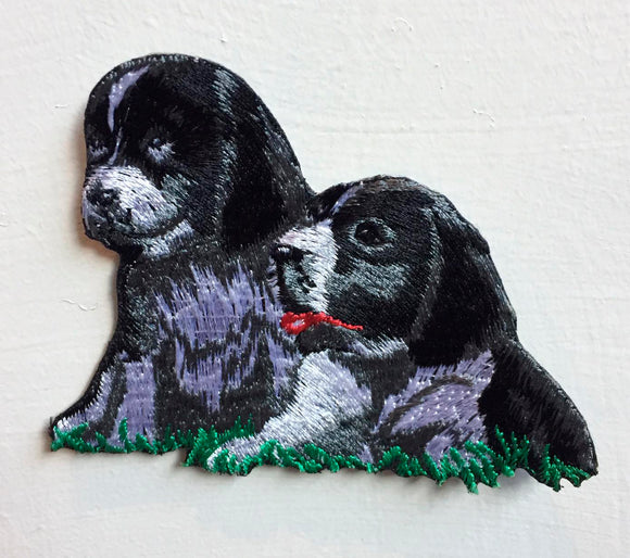 Dog Pair Cute Animal Art Badge Iron or sew on Embroidered Patch - Fun Patches