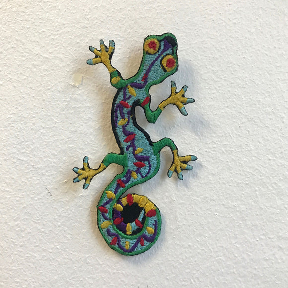 Cool Gecko Lizard Colourful Iron on Sew on Embroidered Patch - Fun Patches