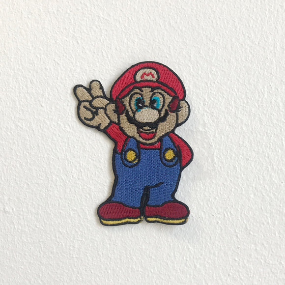 Super Mario Video Game Peace Win Iron Sew On Embroidered Patch - Fun Patches