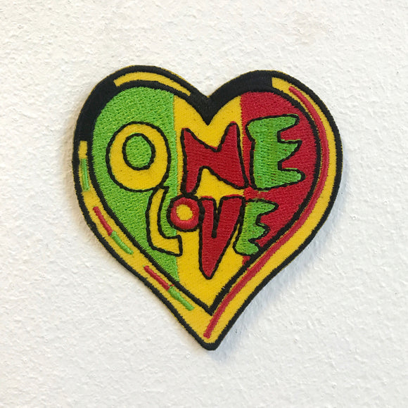 One Love Colourful Rasta Reggae Heart Iron on Sew on Embroidered Patch - Fun Patches
